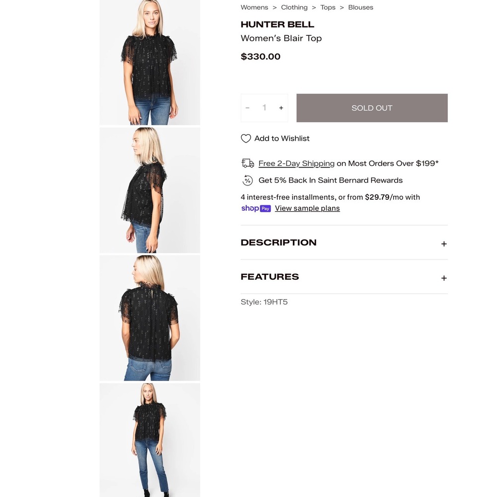 HUNTER BELL BLAIR TOP IN BLACK AND SILVER